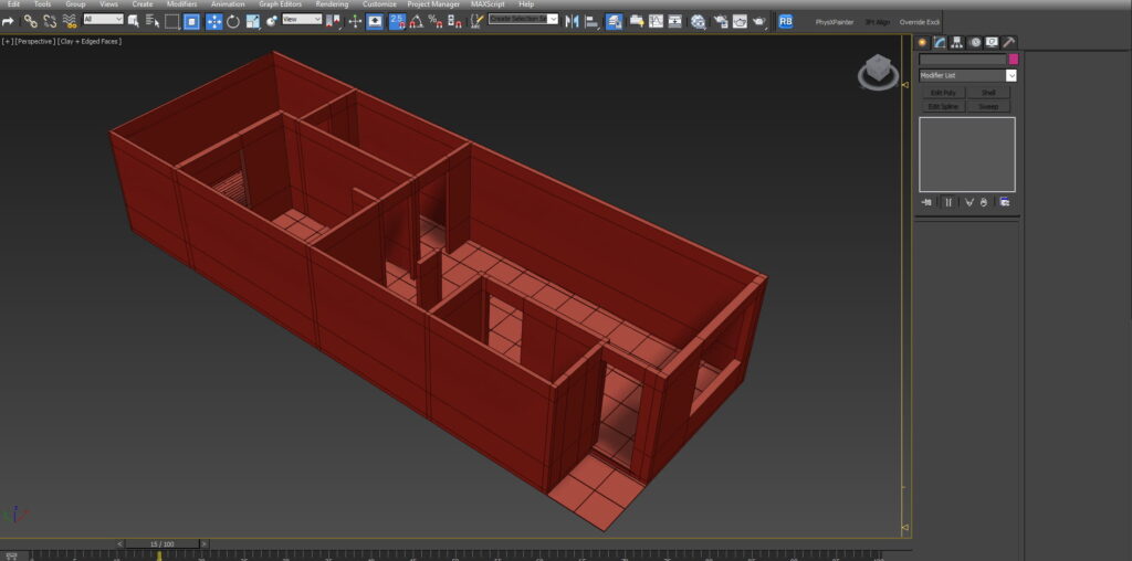 muros modelados dentro de 3ds max de una planta arquitectónica para una casa render maqueta