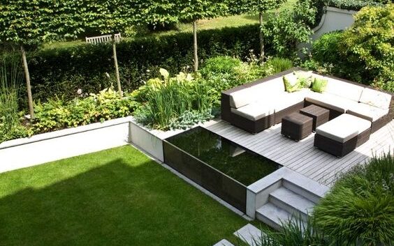 Diseño de jardines modernos y terraza