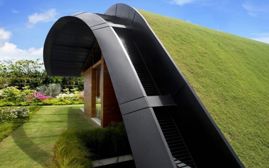 Casa ecológica con techos verdes

