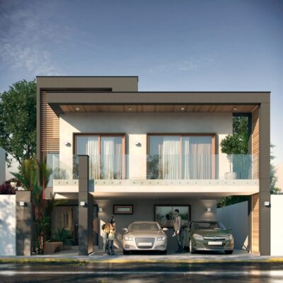 Proyecto arquitectónico Render fachada residencial castaños monterrey